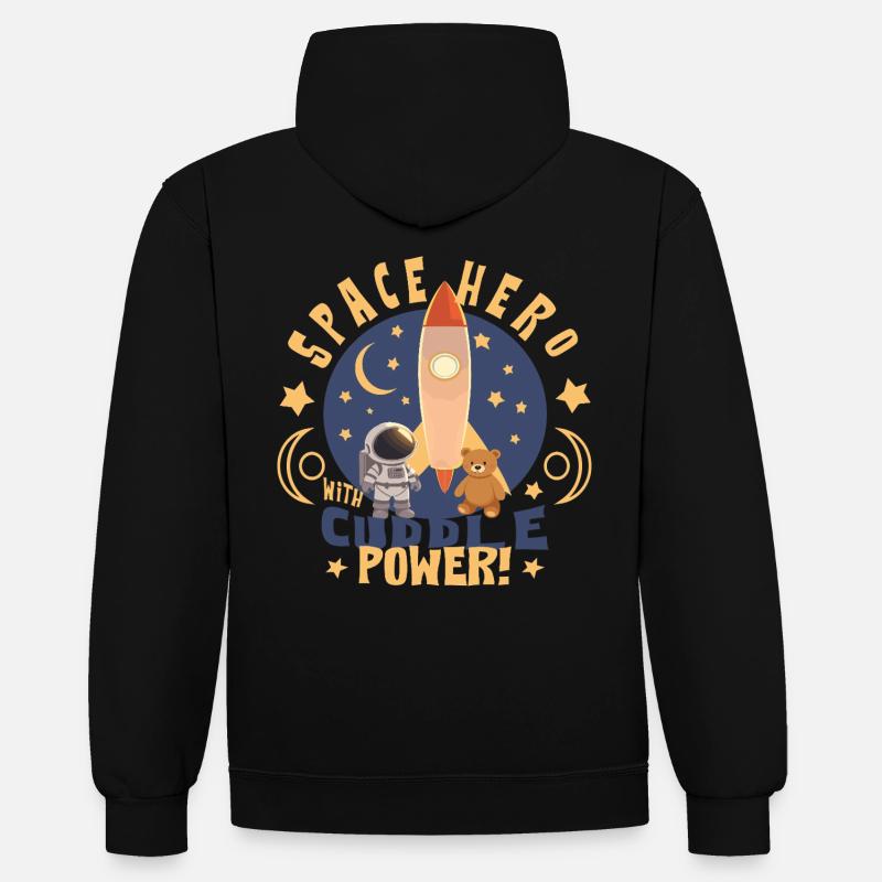 Astronaute avec ours en peluche - Sweat à capuche contrasté - noir/or