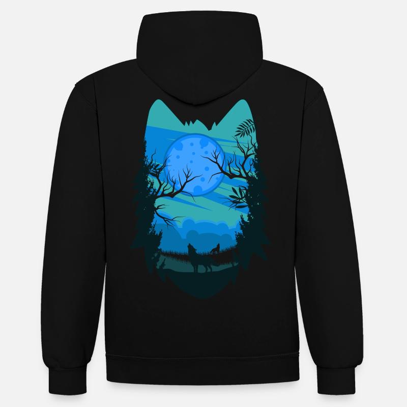 Wolf Head Moon - Sweat à capuche contrasté - noir/or