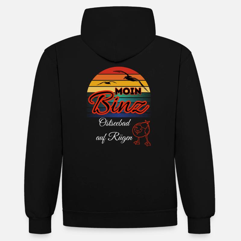 Moin Binz avec mouette dans l’île de style rétro Rügen/Binz - Sweat à capuche contrasté - noir/or