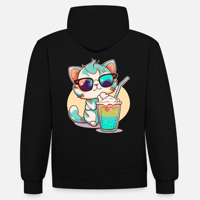 Chat sur la plage - Sweat à capuche contrasté - noir/or