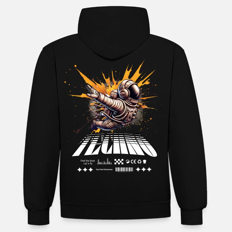 Astronaut im Sprayer-Splash Techno - Kontrast-Hoodie - Schwarz/Gold