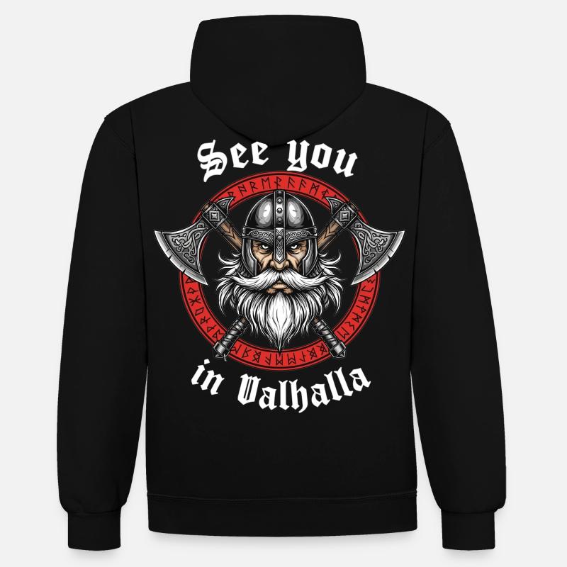 Logo des haches vikings Valhalla - Sweat à capuche contrasté - noir/or