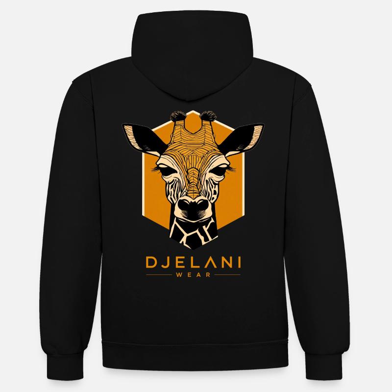 Geometric Giraffe in Ochre - Contrast hoodie - black/gold