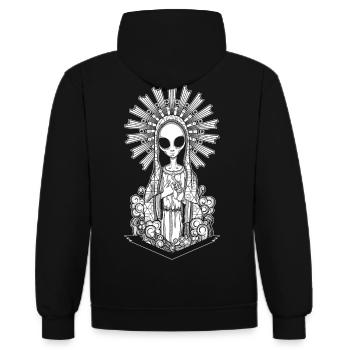 Die außerirdische Jungfrau - Schwarze Version - Kontrast-Hoodie - Schwarz/Gold - Hinten - Anna (173cm)