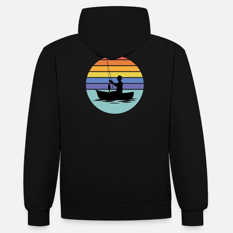 pêche, pêcheur, canne à pêche - Sweat à capuche contrasté - noir/or