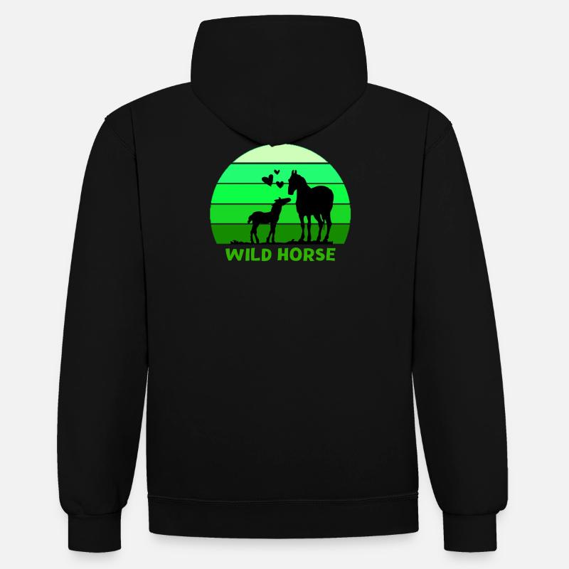 cheval, cheval sauvage, passionné de chevaux - Sweat à capuche contrasté - noir/or
