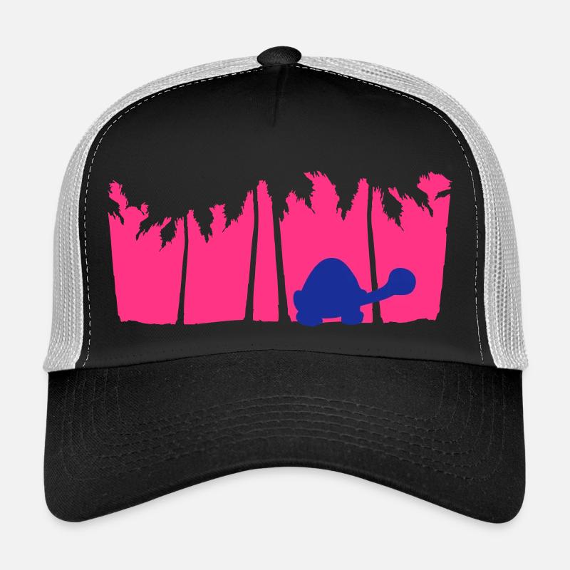 Cute Turtle Walking Palm Trees Silhouette Vacation Trucker Cap