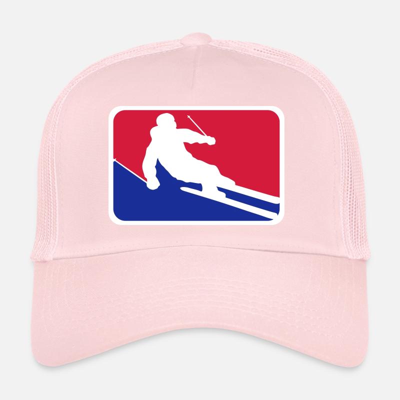 blue red button frame shield ski drive down Trucker Cap