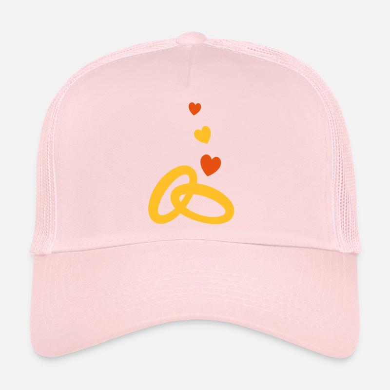 two gold wedding rings with marriage wedding Trucker Cap