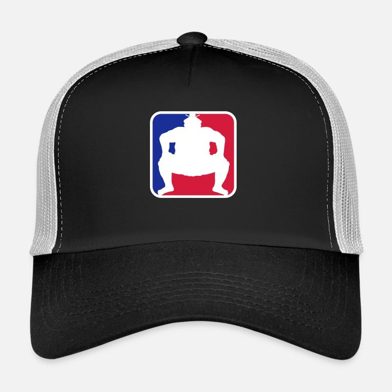 red blue cool sumoringer button logo japanese her Trucker Cap
