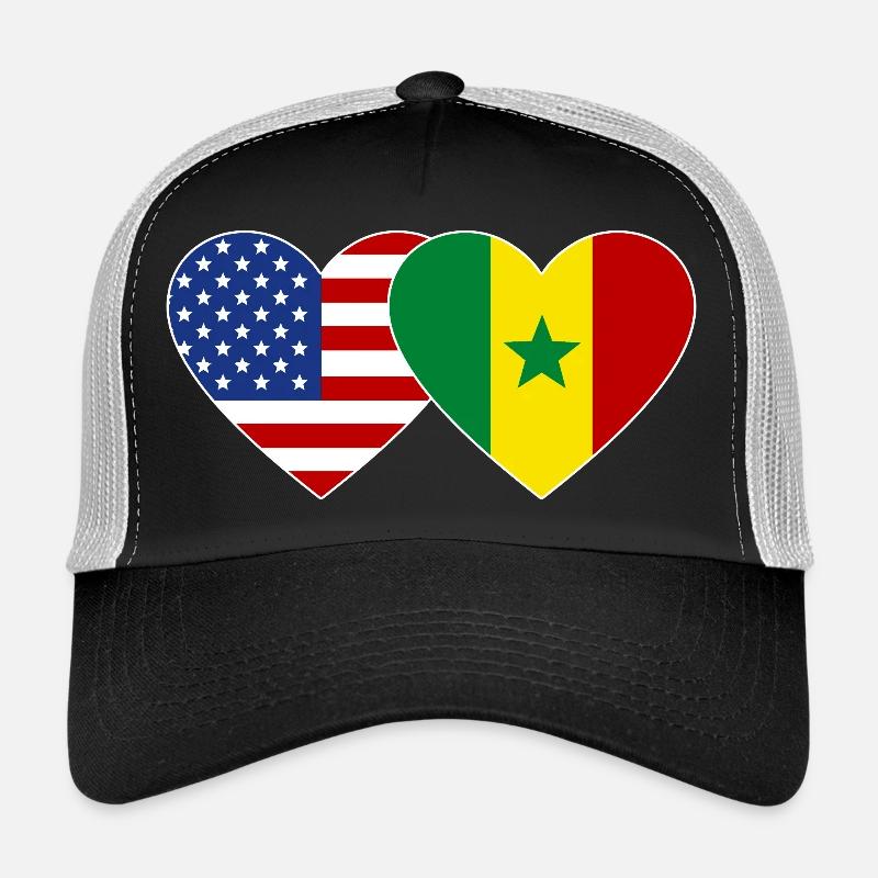 États-Unis Sénégal Drapeau Mains Forme Coeur Casquette trucker 