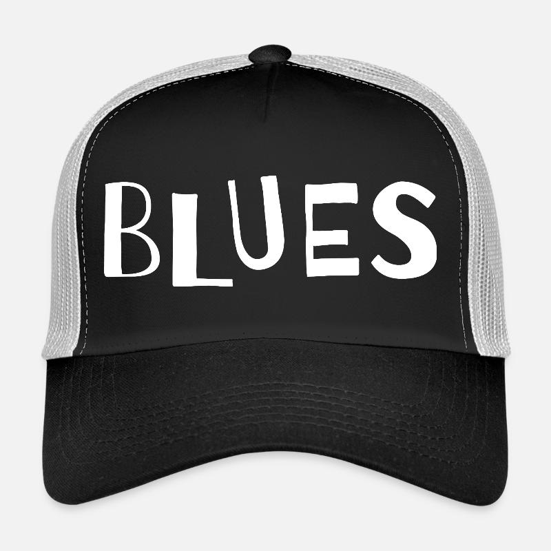 Distressed Blues Typography Trucker Cap