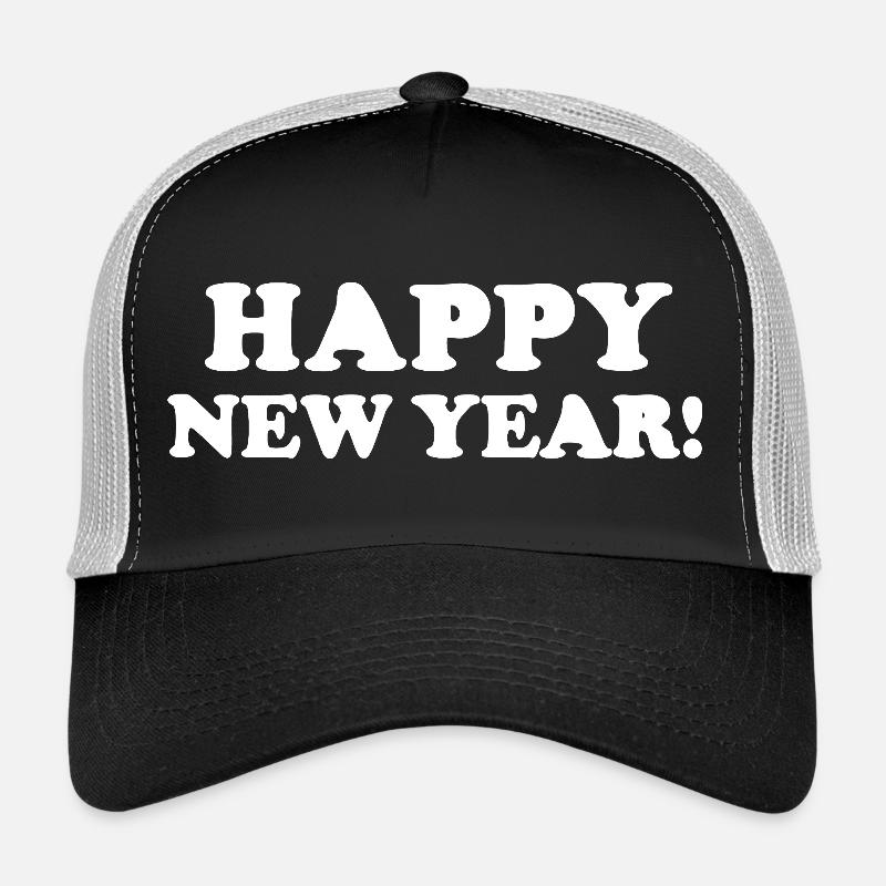 Bold Happy New Year Distressed Text - Trucker Cap - black/stone grey