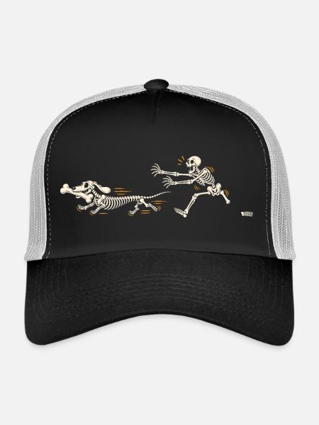 Hund stiehlt Knochen von Skeleton Halloween - Trucker Cap - Schwarz/Steingrau