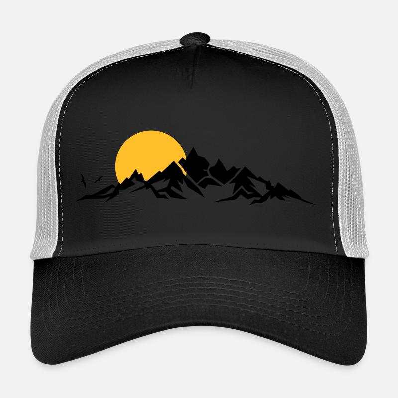 Landschaft - Berge Sonne - Trucker Cap - Schwarz/Steingrau