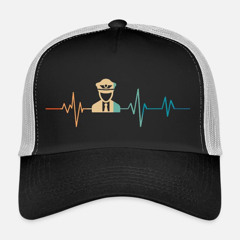 Heartbeat Retro Flugzeugpilot - Trucker Cap - Schwarz/Steingrau