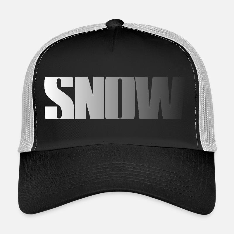 SNOW Lettering Snow White Bold Font Fat Trucker Cap
