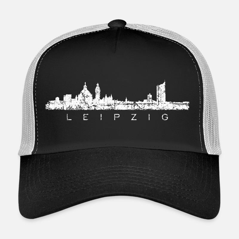 Leipzig Skyline Panorama (Vintage/Weiß) - Trucker Cap - Schwarz/Steingrau