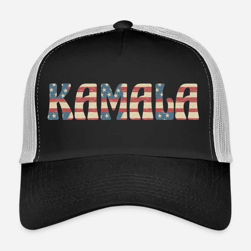 Kamala Drapeau américain dans le texte Casquette trucker 