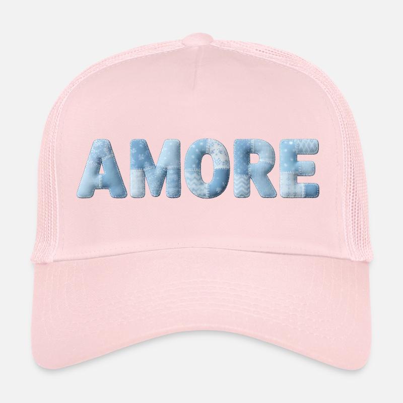 Amore Schriftzug Patchwork Design Blau Trucker Cap