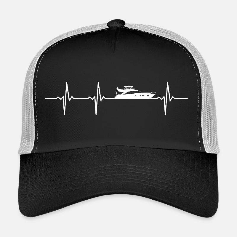 Herzschlag Boot Motorboot EKG Kapitän - Trucker Cap - Schwarz/Steingrau