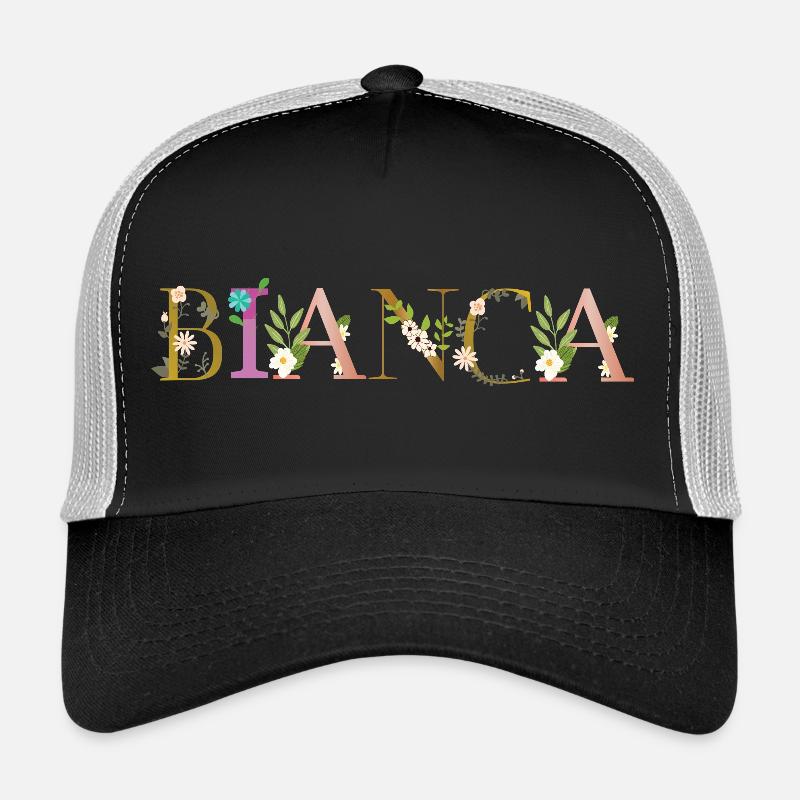 BIANCA Name mit Blumen geschmückt - Trucker Cap - Schwarz/Steingrau