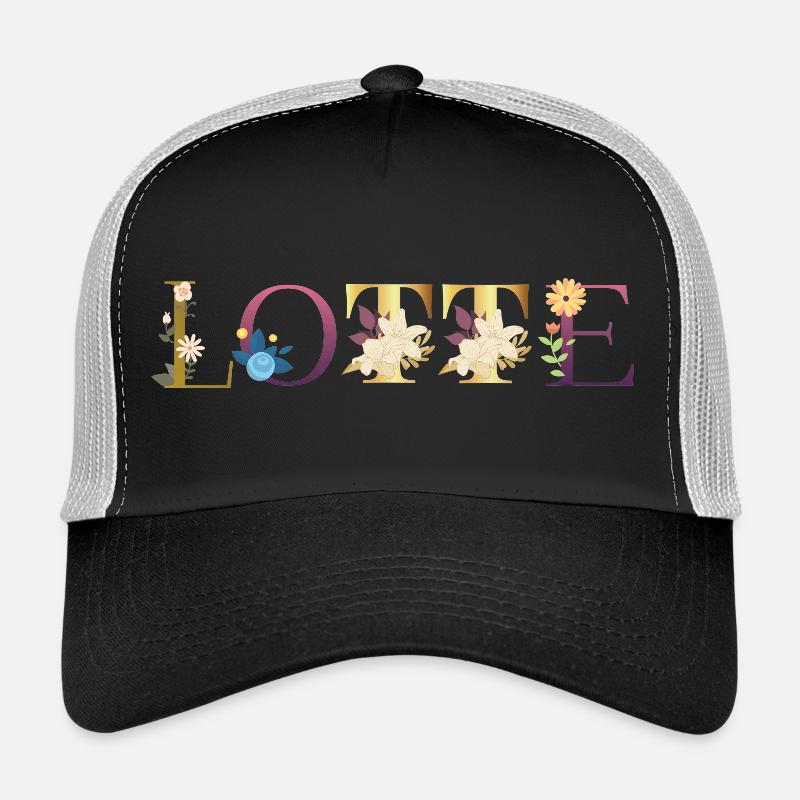 Le nom LOTTE est orné de fleurs Casquette trucker 