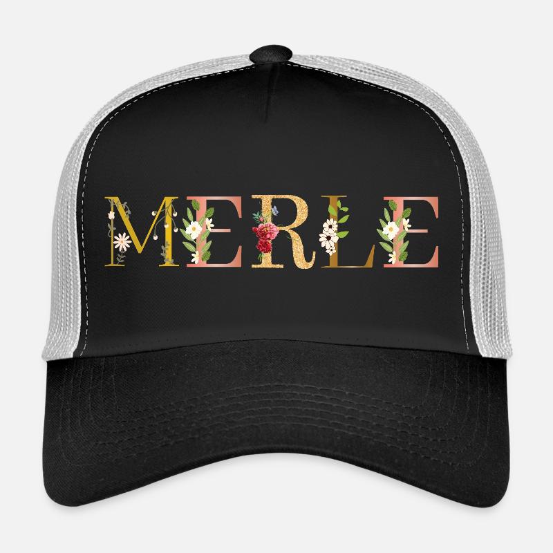MERLE Name mit Blumen geschmückt - Trucker Cap - Schwarz/Steingrau