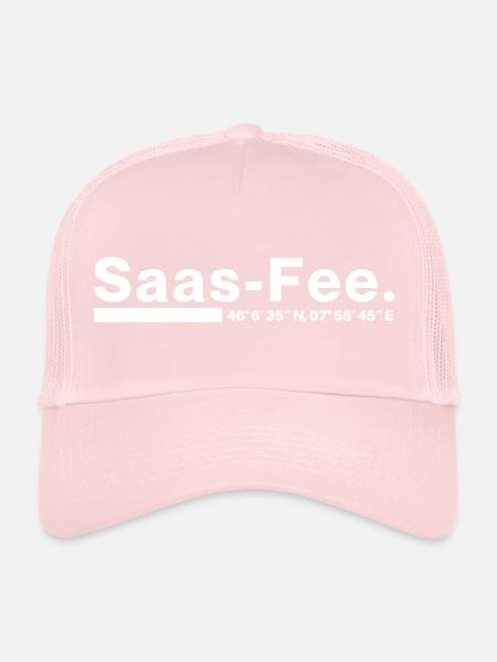 Saas-Fee coordinates Valais Switzerland - Trucker Cap - pale pink - Front