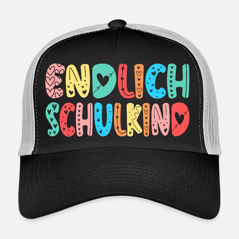 EINSCHULUNG ENDLICH SCHULKIND HERZ - Trucker Cap - Schwarz/Steingrau