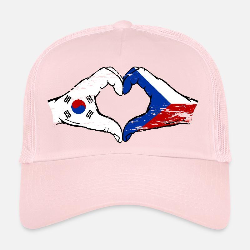Corée du Sud République tchèque drapeau mains coeur forme utilisé Casquette trucker 