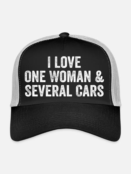 Une Femme et Plusieurs Voitures : Humour Auto - Casquette trucker  - noir/gris pierre - Devant