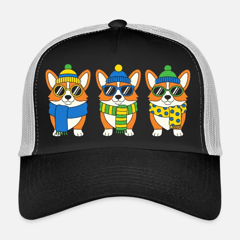 Winter-Corgi-Trio mit Accessoires Trucker Cap