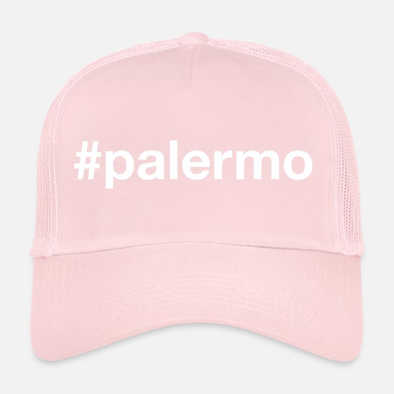 palermo white hashtag Trucker Cap