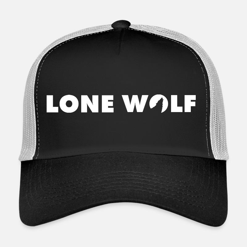 Lettrage loup solitaire en blanc Casquette trucker 