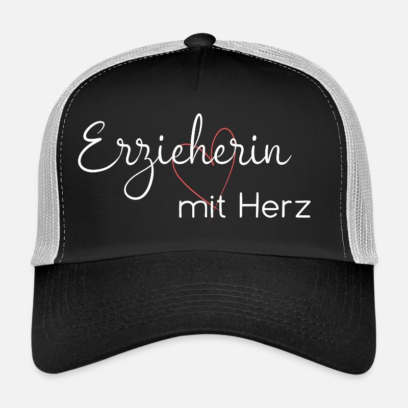 Rolltop Rucksack / Erzieherin mit Herz Rucksack - Trucker Cap - Schwarz/Steingrau
