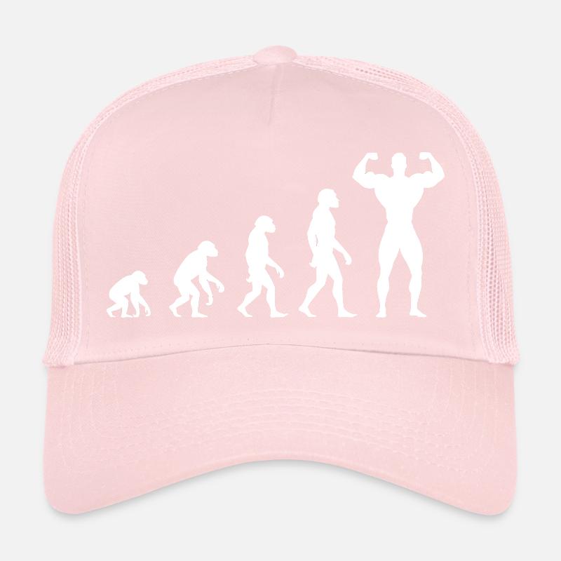 Evolution from prehistoric man to muscleman Trucker Cap