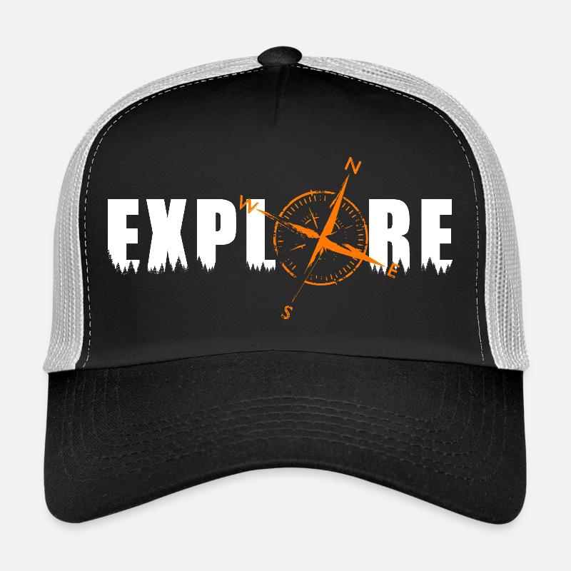 Explore motif with a compass - Trucker Cap - black/stone grey