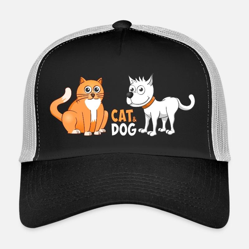 Fröhliche Illustration einer Katze und eines Hundes. Trucker Cap