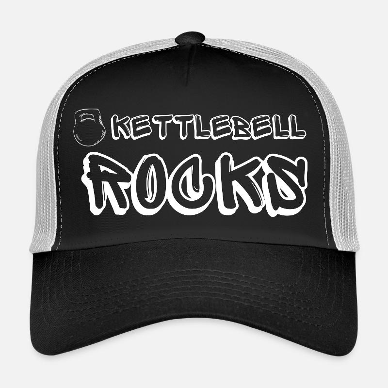 Kettlebell ROCKS Shirts weiß - Trucker Cap - Schwarz/Steingrau