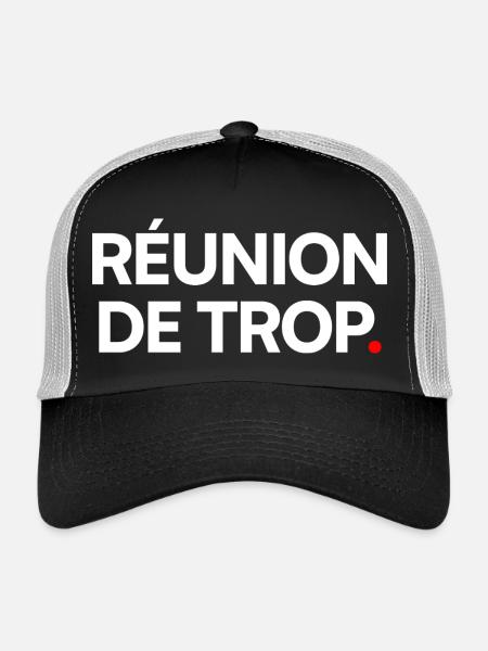Réunion de trop. Humour bureau minimaliste - Casquette trucker  - noir/gris pierre - Devant