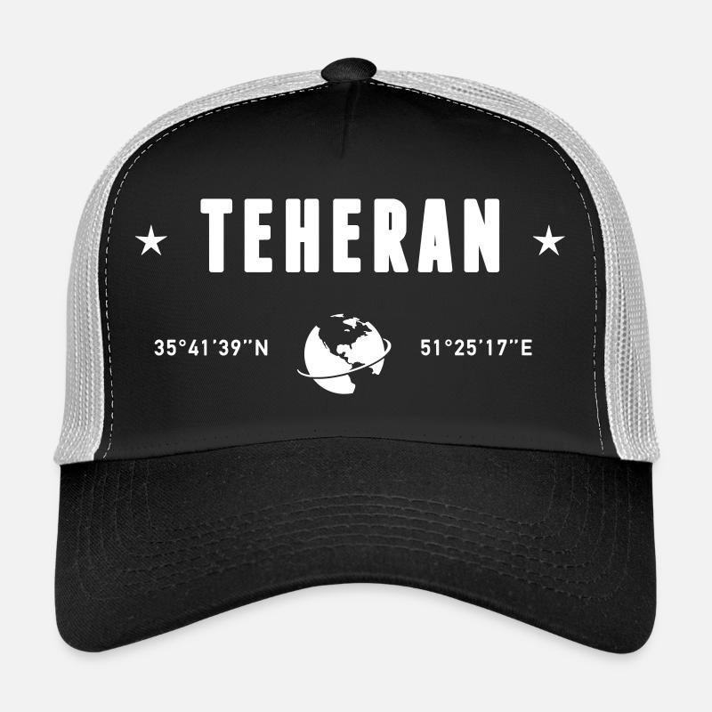 Tehran Iran Coordinates Planet Earth White Trucker Cap