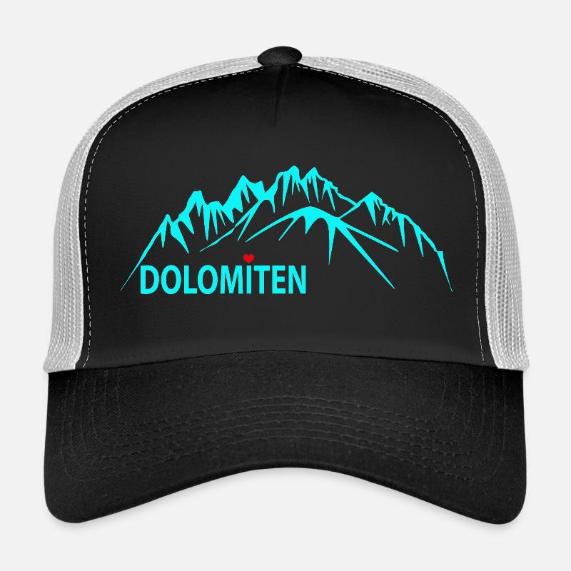 Dolomiten Bergpanorama Illustration - Trucker Cap - Schwarz/Steingrau