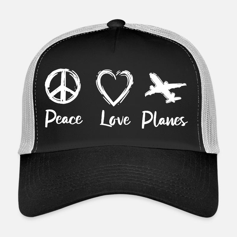 Peace Love Planes - Trucker Cap - Schwarz/Steingrau