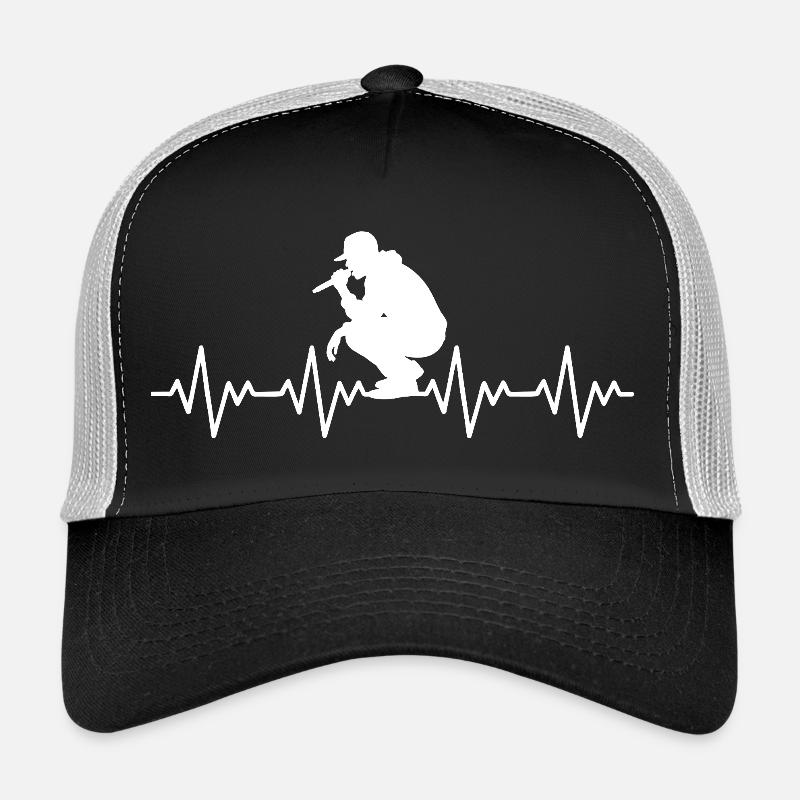 Rapper rapping MC Microphone Checker ECG heartbeat Trucker Cap