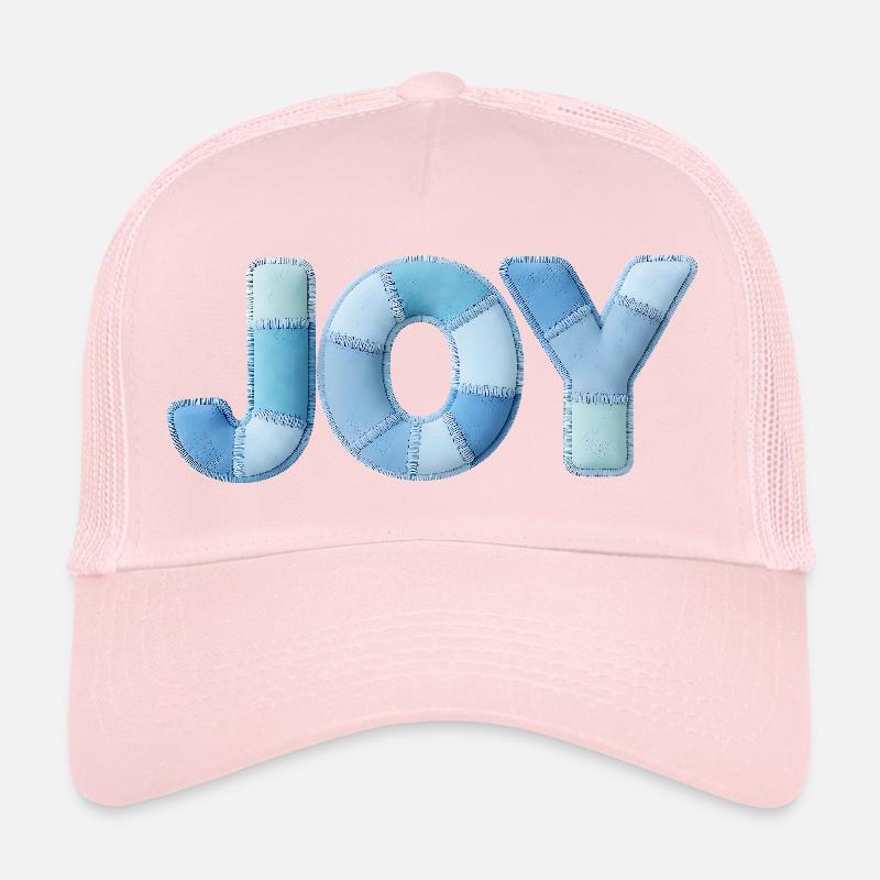 Blue Patchwork Joy Lettering Trucker Cap