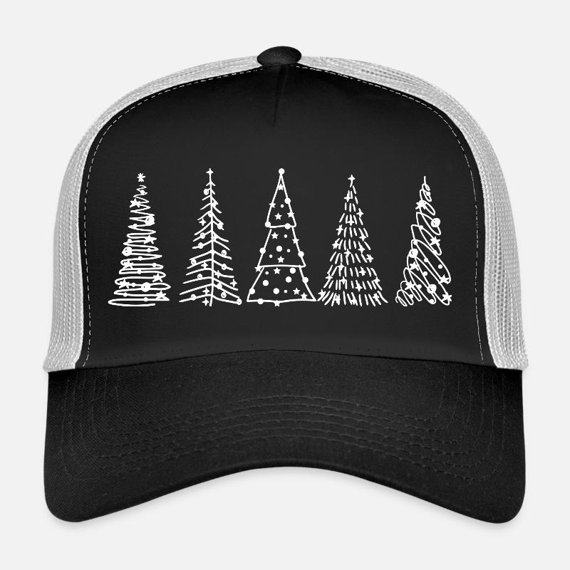 Line Art Christmas Trees on Black - Trucker Cap - black/stone grey