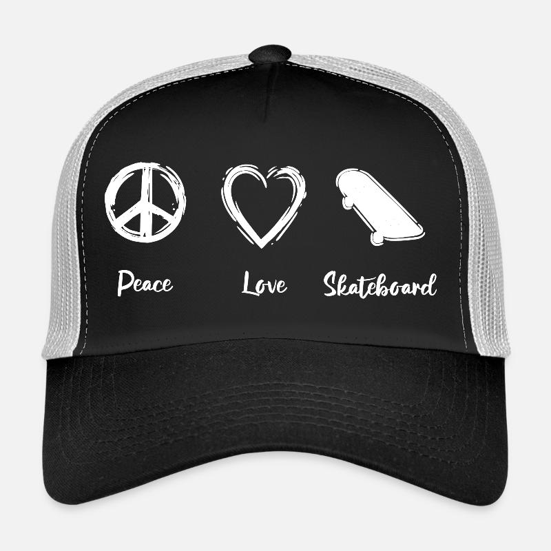 Peace Love Skateboard Trucker Cap