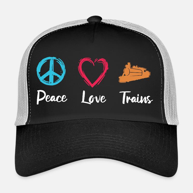 Peace Love Trains Trucker Cap