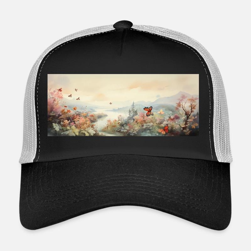 Landschaft mit Schmetterling - Trucker Cap - Schwarz/Steingrau